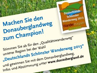 Nominierung zur Wahl „Deutschlands Schönster Wanderweg 2013“ – der Donauberglandweg